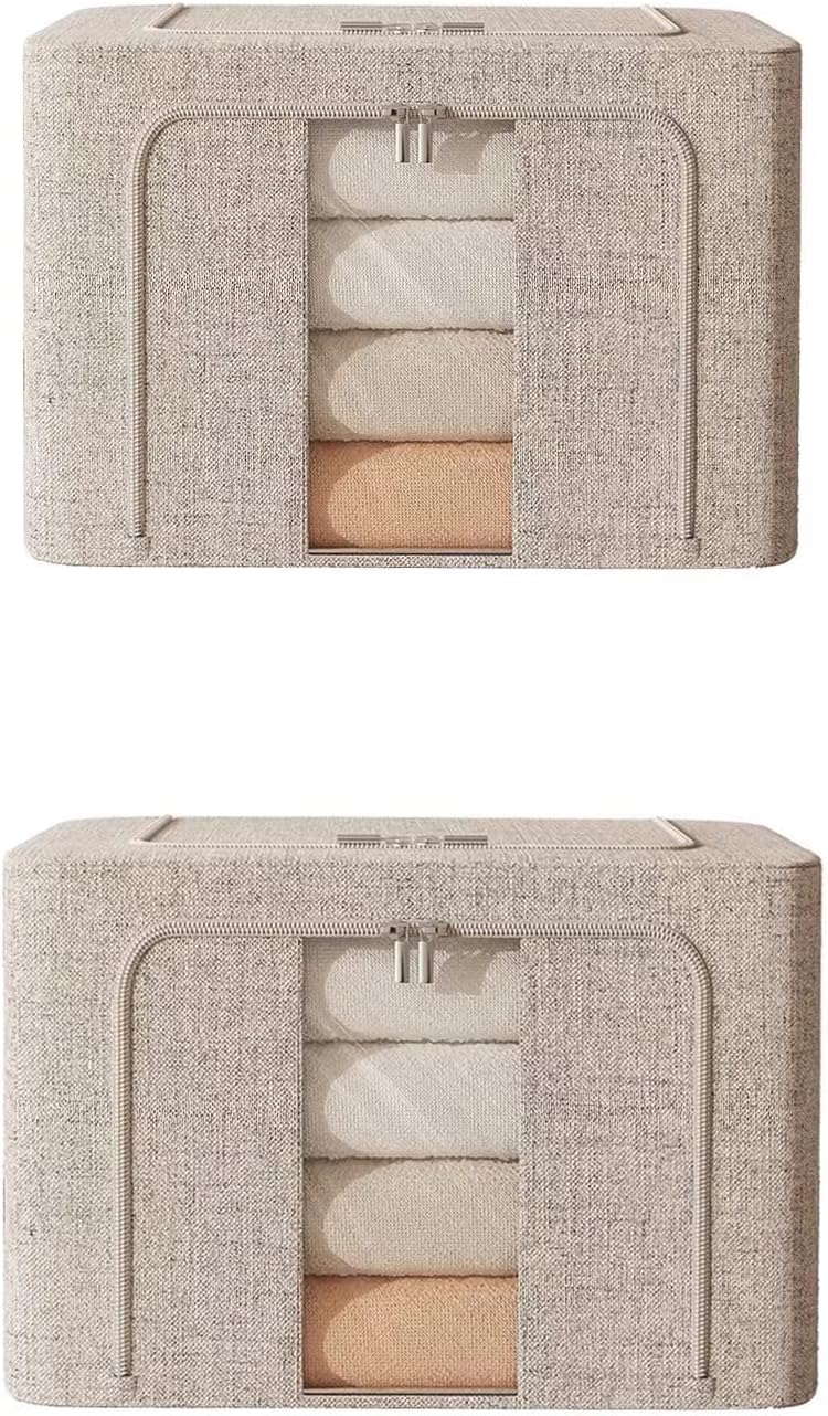 Sponsored Ad – Ymlike 2 Pack Clothes Organizer Box Storage, Foldable Metal Frame Clothing Storing Bins with Double Visable Window, , 40*30*20CM unfold dimension (24L) (Cream Yellow)