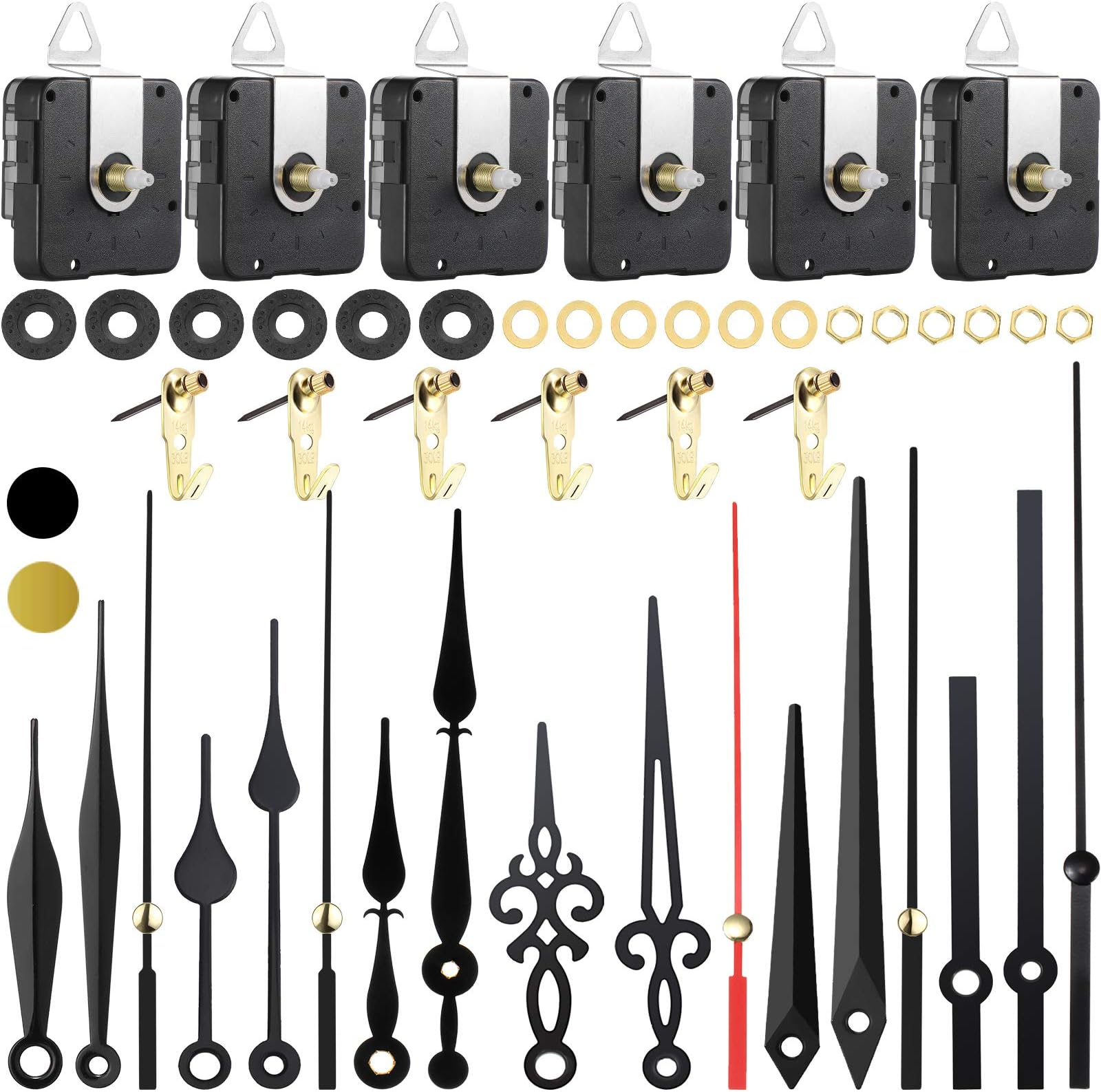 6 Sets High Torque Quartz Clock Movement Mechanism Kit Long Shaft Clock Movement Parts Mechanism with Different Clock Hands Quartz Clock Movement Mechanism for DIY Clock Repair Parts Replacement