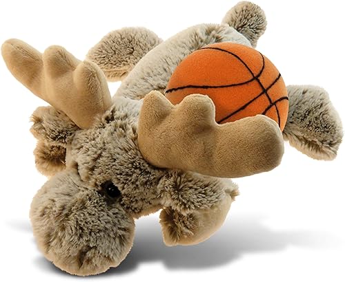 DolliBu Animal de peluche de alce con peluche de baloncesto, alce suave y abrazable, adorable juguete de peluche para jugar, juguete de peluche