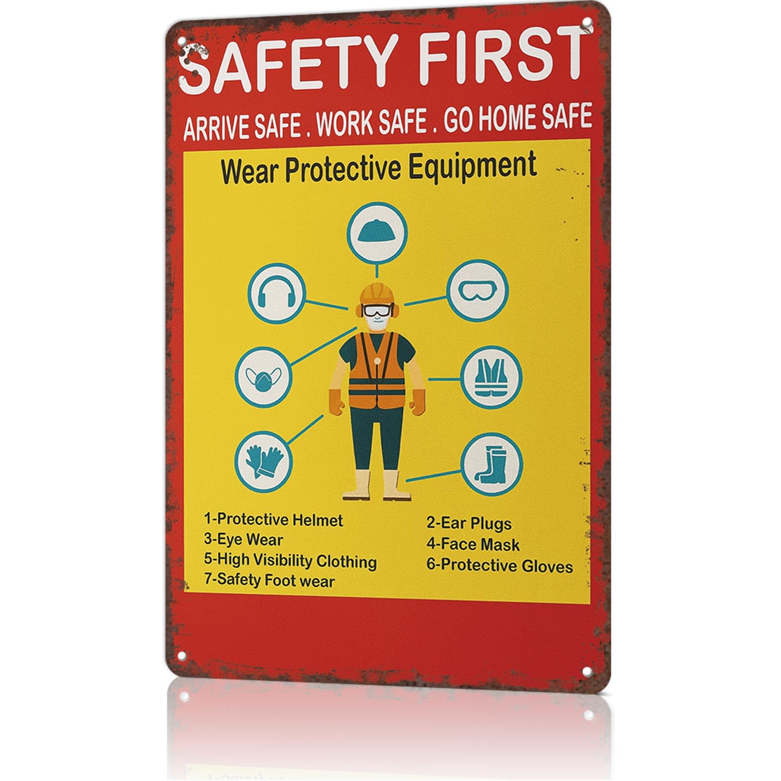 KWQDOZF Vintage Metal Tin Sign Safety First Slogan Electronic Safety Poster Posters Wall Art for Dorm Home Office Room Decor 8X12inch