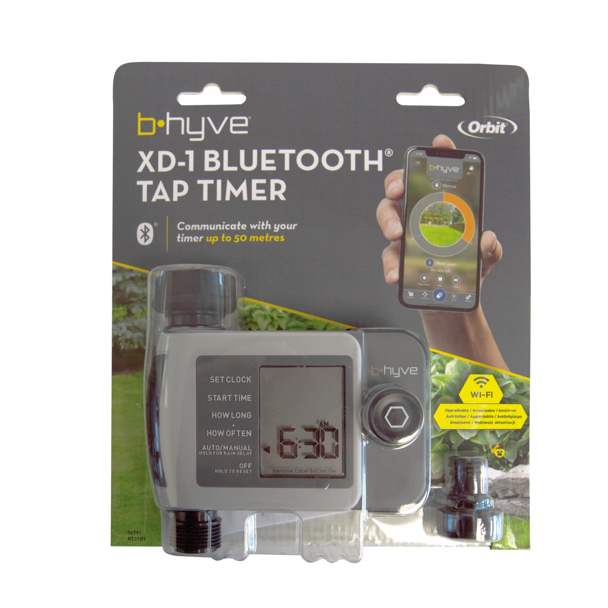 Orbit 94791 – Programador Digital de riego B-hyve Bluetooth XD de 1 Salida | Conexión Hembra 3/4" a Grifo, Incluye Conector automático para Manguera | Controlable Desde App