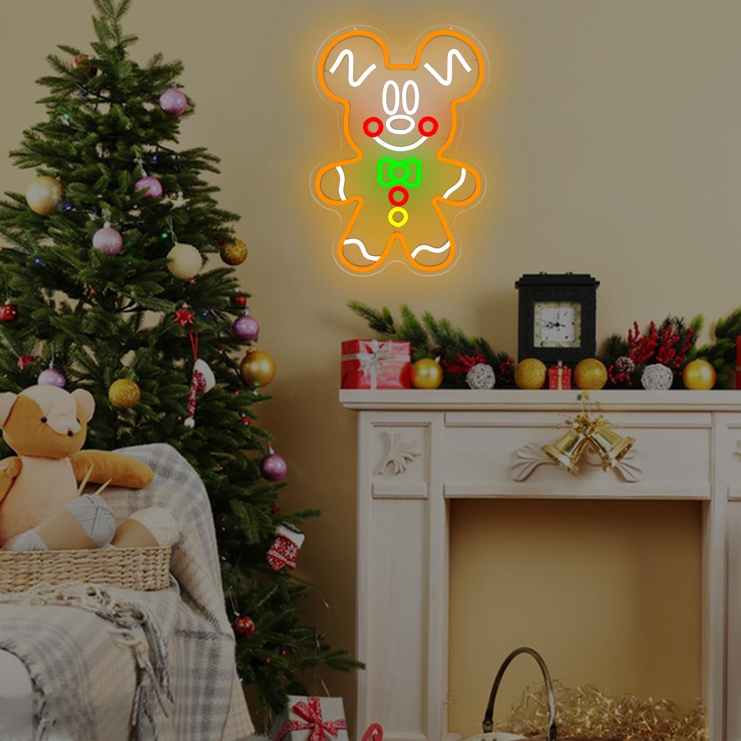 Gingerbread Neon Sign Christmas Led Signs for Bedroom Wall Dimmable Gingerbread Neon Light for Bedroom Party Home Christmas Wall Hanging Decor Gift for Children Kids - Image 7