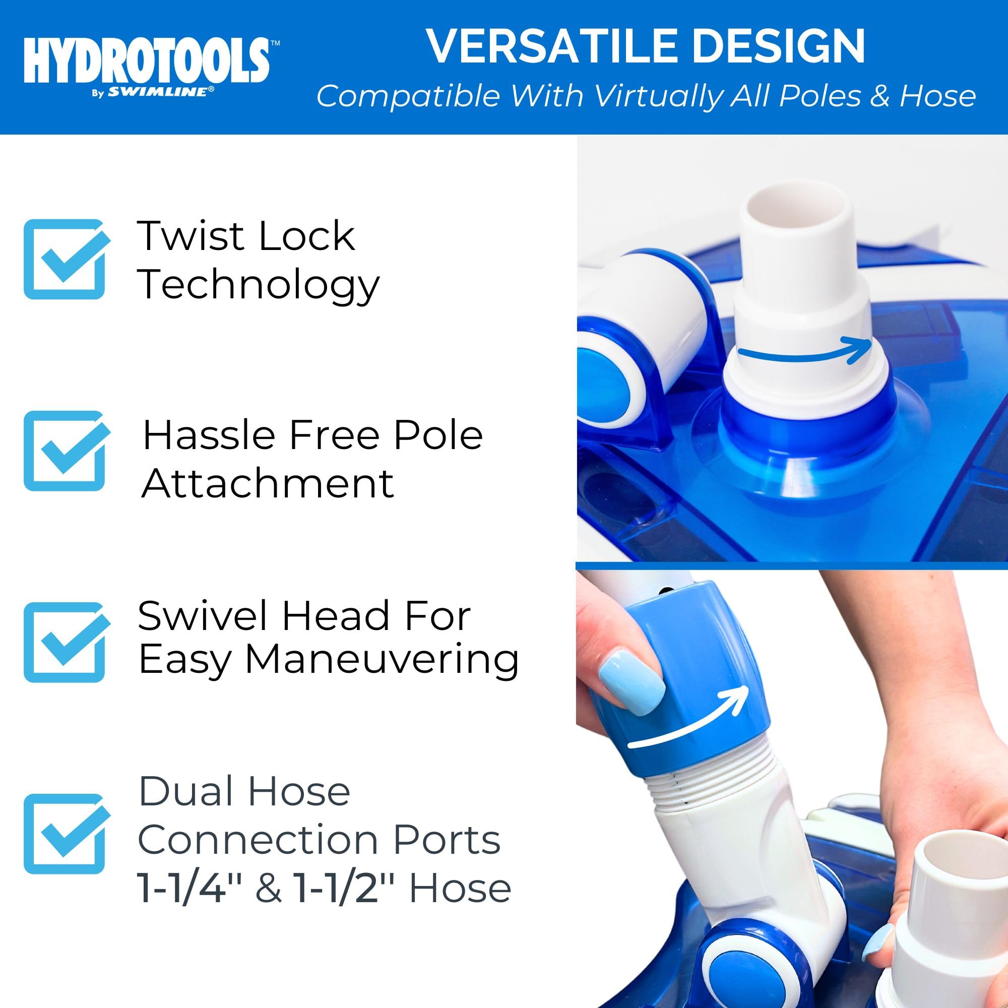 SWIMLINE HYDROTOOLS Klarer Pool-Vakuumkopf für Innen- und oberirdische Pools, gewichteter Flexibler Staubsaugerkopf, Schmetterlingsform mit Borsten, Schwenkschlauch, 3,8 cm oder 3,8 cm, durchsichtig,