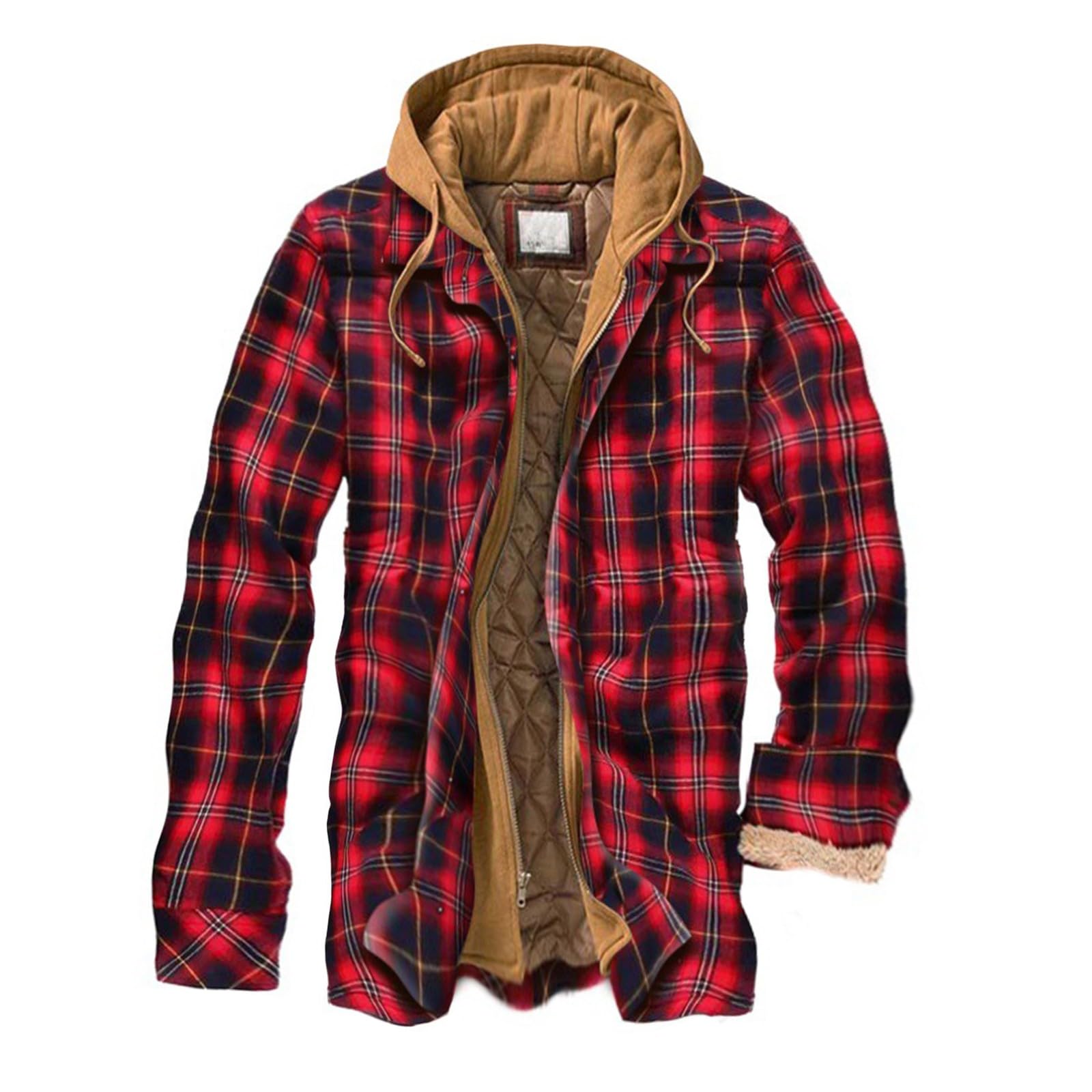 Generisch Regenjacke Herren Wasserdicht Warme Winterjacke mit karierter Kapuze verdickt langärmelig lockere Passform lässiger Oberbekleidungsmantel für kaltes Wetter winddicht