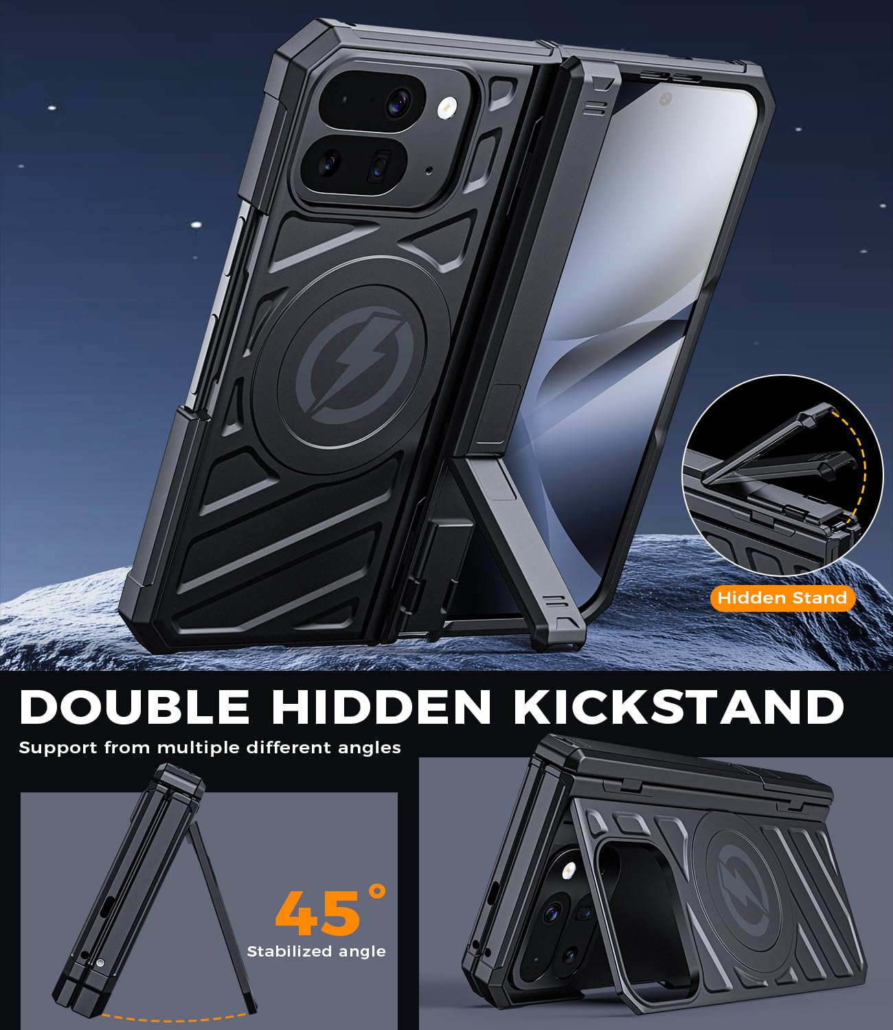 Maxdara For Pixel 10 Pro Fold Case, [Hinge Protection] [Built-in Screen Protector] [Support Wireless Charging] Hard PC Shockproof Protective Cover For Google Pixel 10 Pro Fold (Black