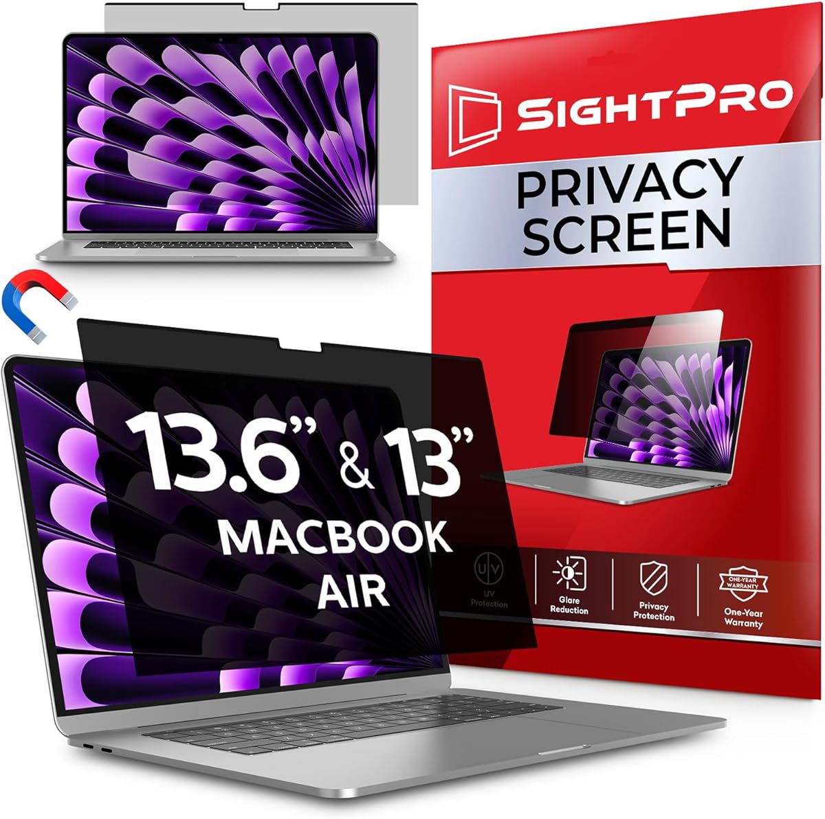 SightPro Magnetic Privacy Screen for MacBook Air 13 & 13.6 Inch (2022-2025, M2, M3, M4) Patented Removable Laptop Privacy Filter Shield and Protector