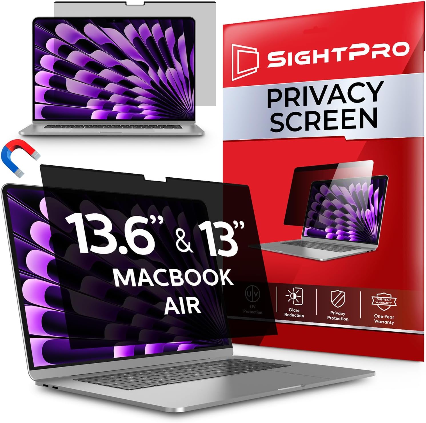 SightPro Magnetic Privacy Screen for MacBook Air 13 & 13.6 Inch (2022-2026, M2-M5) Patented Removable Laptop Privacy Filter Shield and Protector