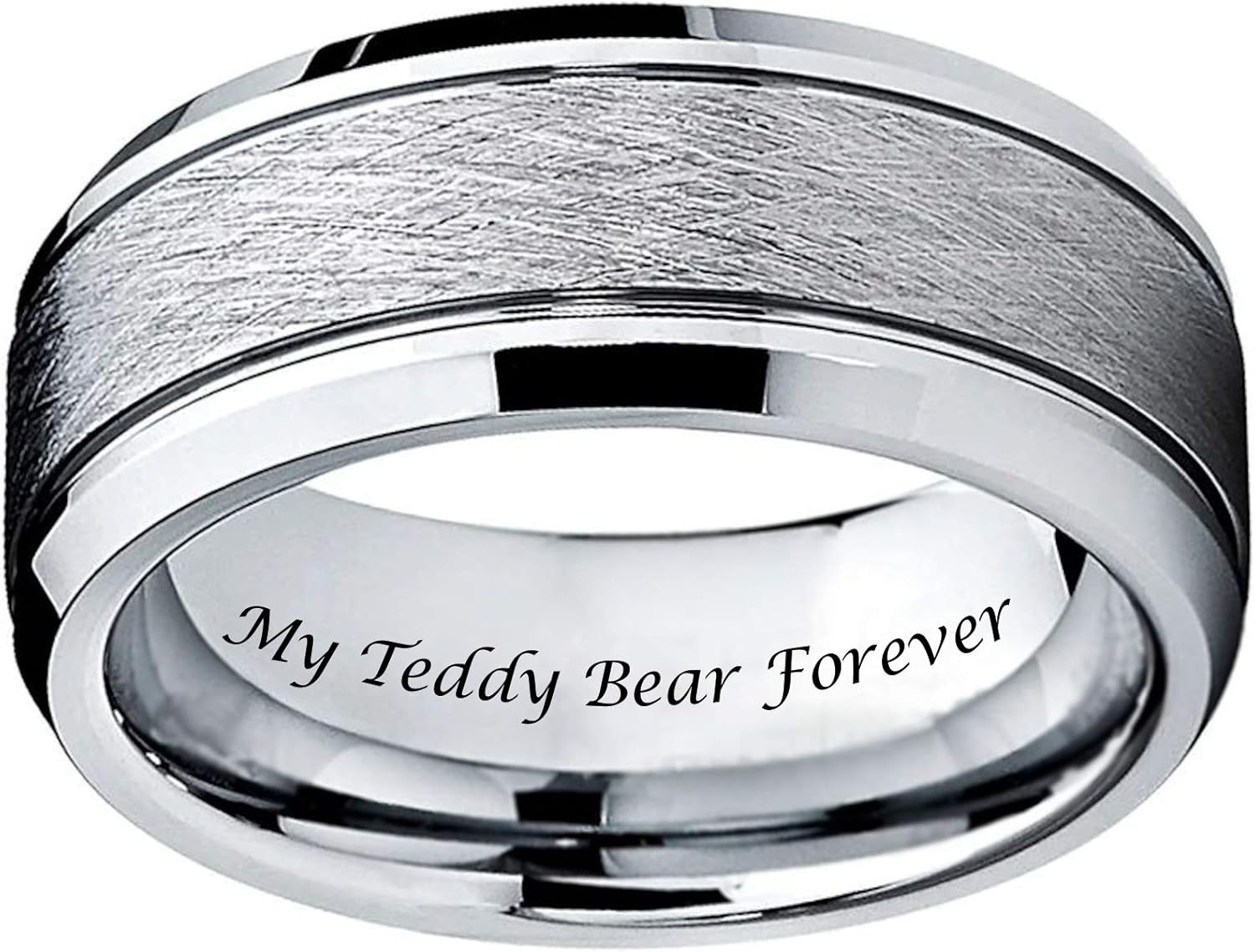 Personalized Silver Textured Tungsten Ring Engraved Free - Silver Men's Wedding Band - Custom Engagement Ring | Free Engraving in Any Language - Ships from USA