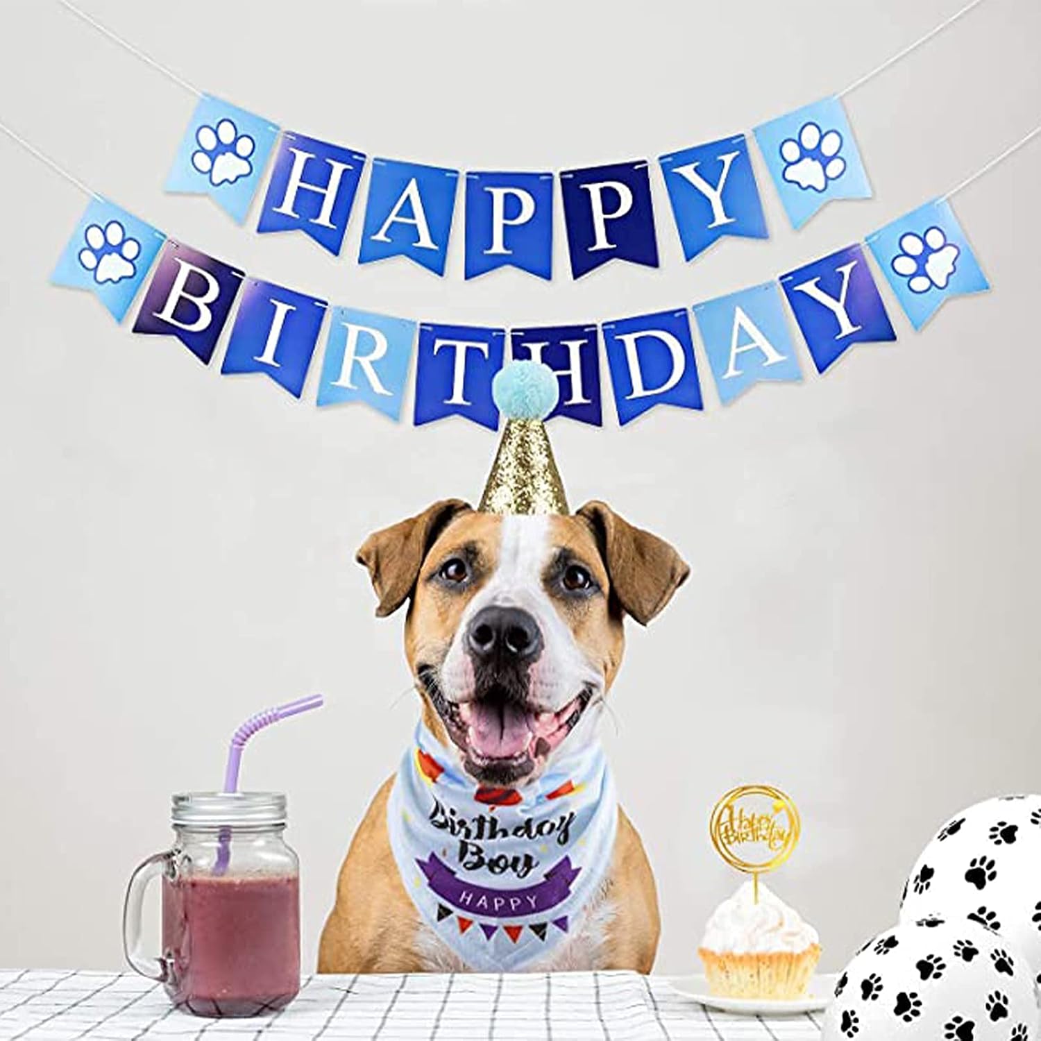 Pet Birthday Party Decorations Kit - Dog & Cat Themed Banner, Hat, Bandana for Puppy & Kitten Celebration - Image 3