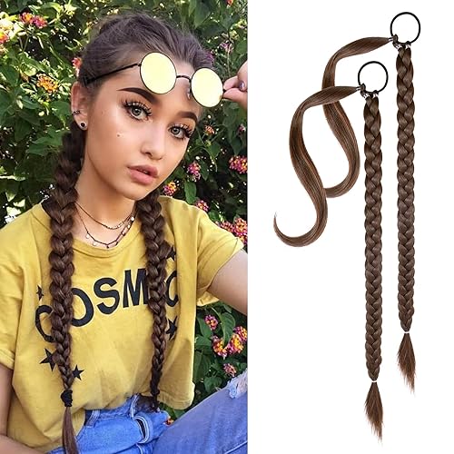 Miniatura 32 de YOGFIT 2 extensiones de cola de caballo trenzadas, extensiones de cabello largo y lacio envolvente, extensiones de cabello sintético suave natural