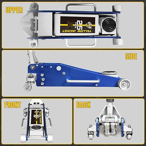 Miniatura 6 de YELLOW JACKET Gato hidráulico de piso de 2.5 toneladas de aluminio y acero de perfil bajo con bomba doble de elevación rápida, capacidad de 5,000