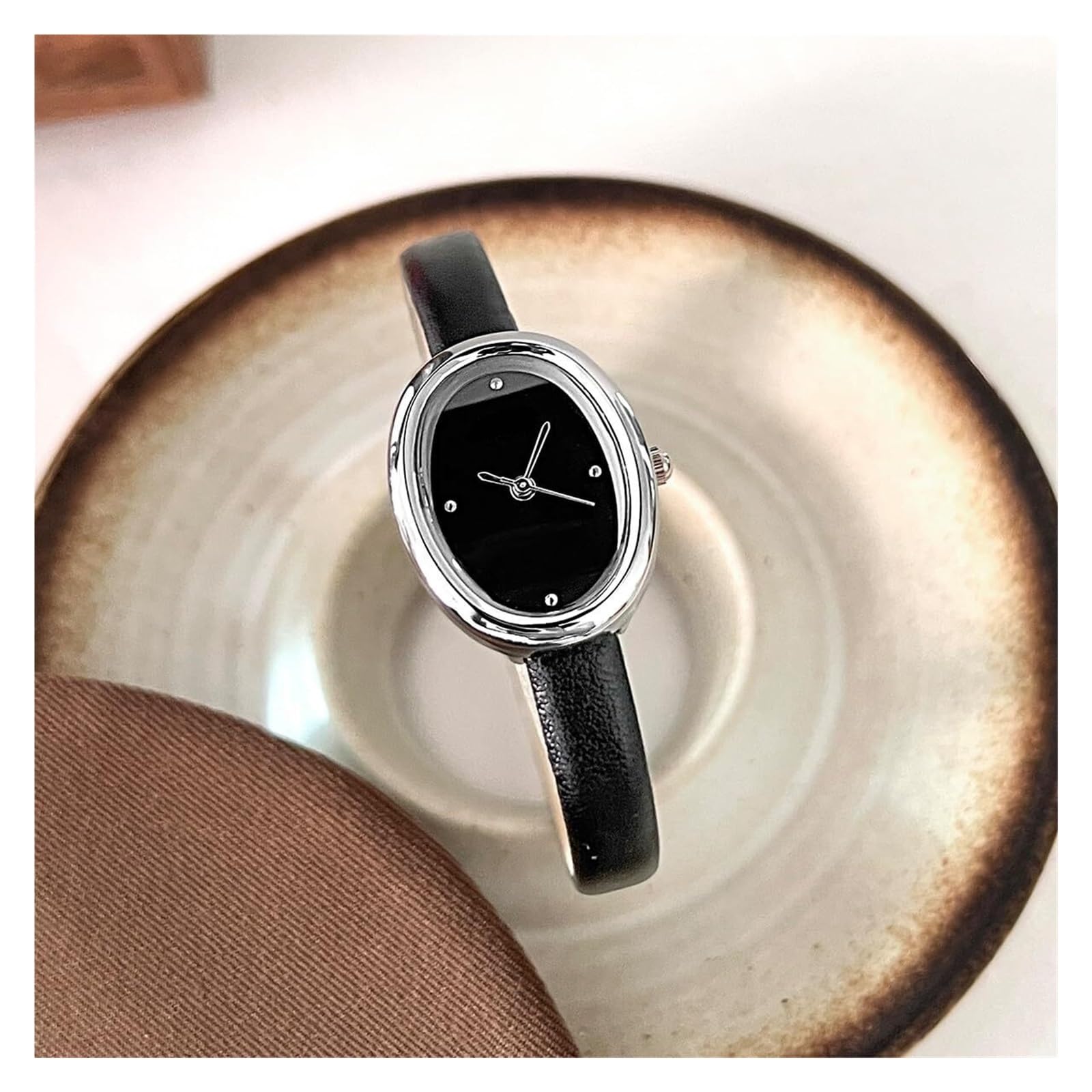 Orologio da donna retrò con quadrante ovale, casual, al quarzo, con cinturino in pelle, elegante e delicato braccialetto Orologio da polso