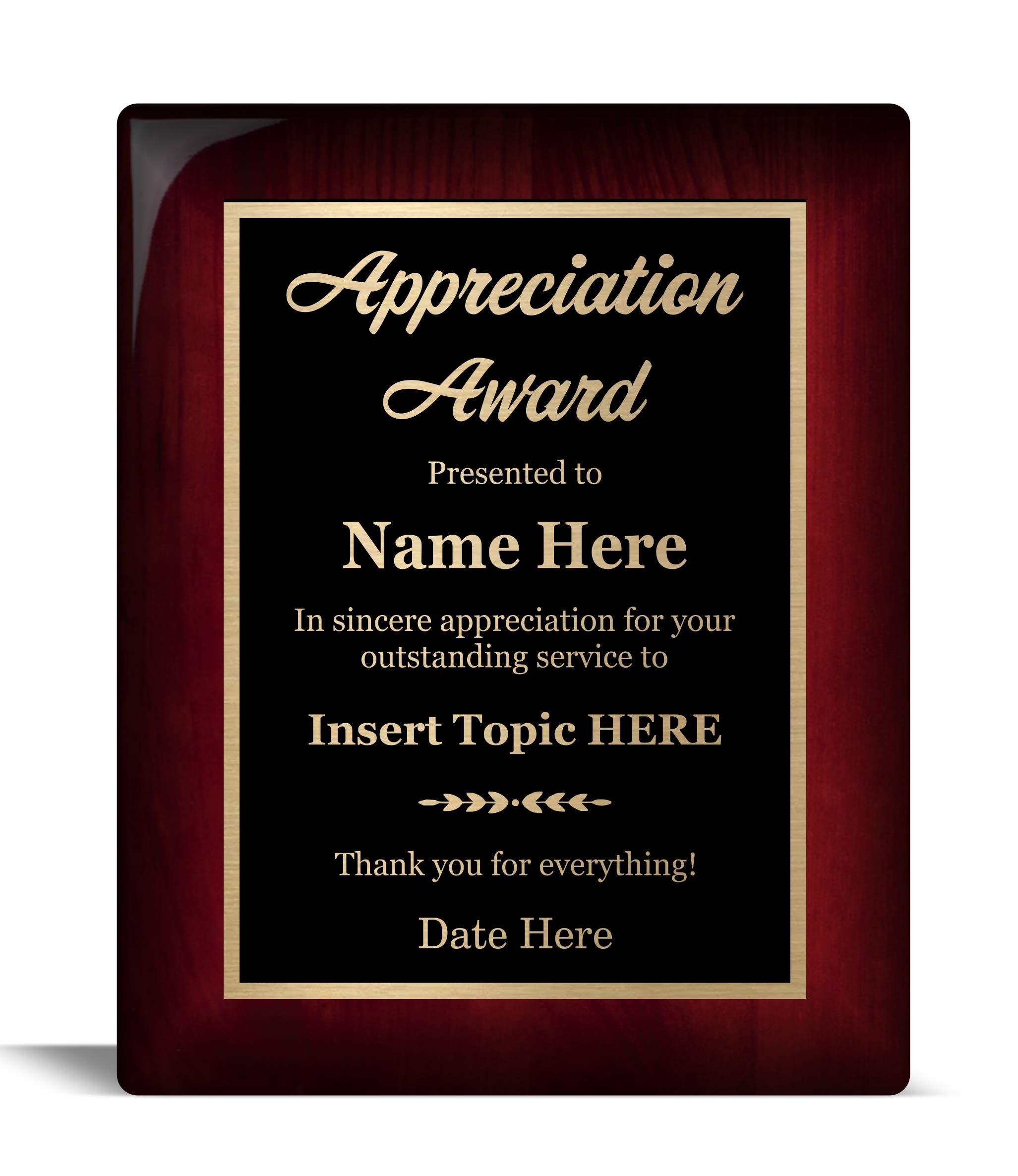 Appreciation Plaques Personalized 8x10 - Personalized Appreciation Plaque Award - Customized Engraving on Black Metal and Rosewood Board - Customize