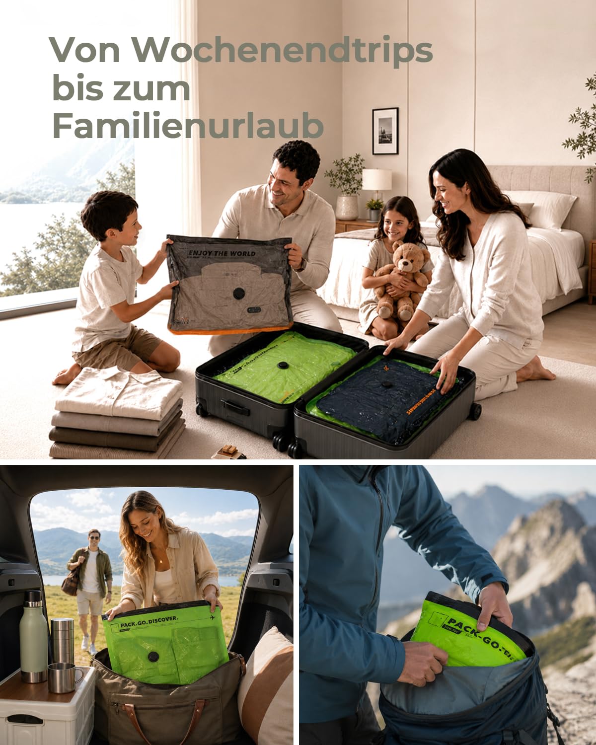 Vacbird 20 Stück Vakuumbeutel für Kleidung mit kabelloser Vakuumpumpe, 8 x 40x54cm, 8 x 47x64cm, 4 x 47x64x12cm, platzsparende Vakuumierbeutel für Kleidung – ideal für Reisen und Kofferorganisation