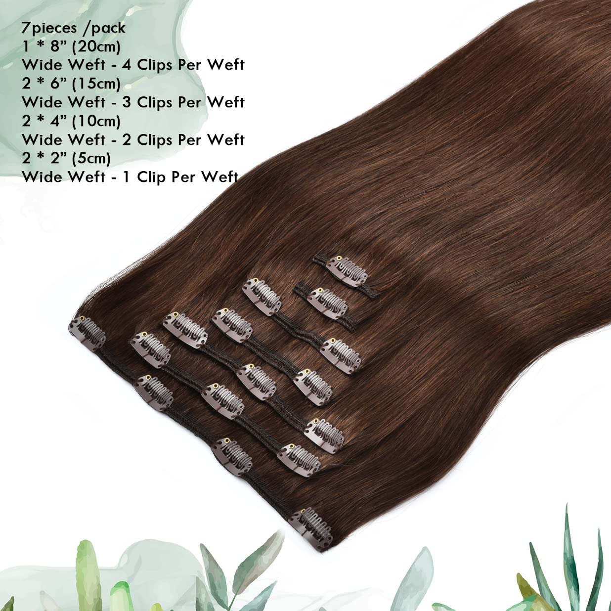 Clip in Hair Extensions Double Weft Brown Remy Natural Hair Extensions Clip on Straight Real Hair Extensions For Women 7pcs 16clips 120g (2 Dark Brown, 16 Inch)