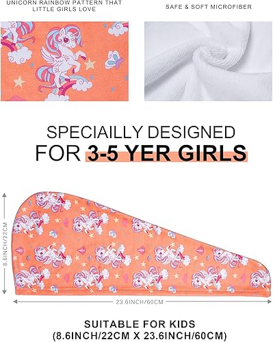 Miniatura 4 de MEETRUE Toalla de pelo para niños para niñas, paquete de 3 toallas de microfibra de unicornio para niños, toalla de pelo con botón, toalla de
