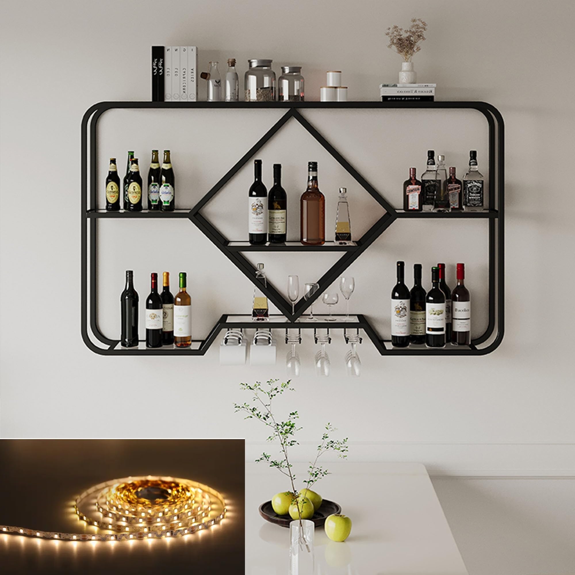 Armoire de bar flottante lumineuse pour cuisine moderne