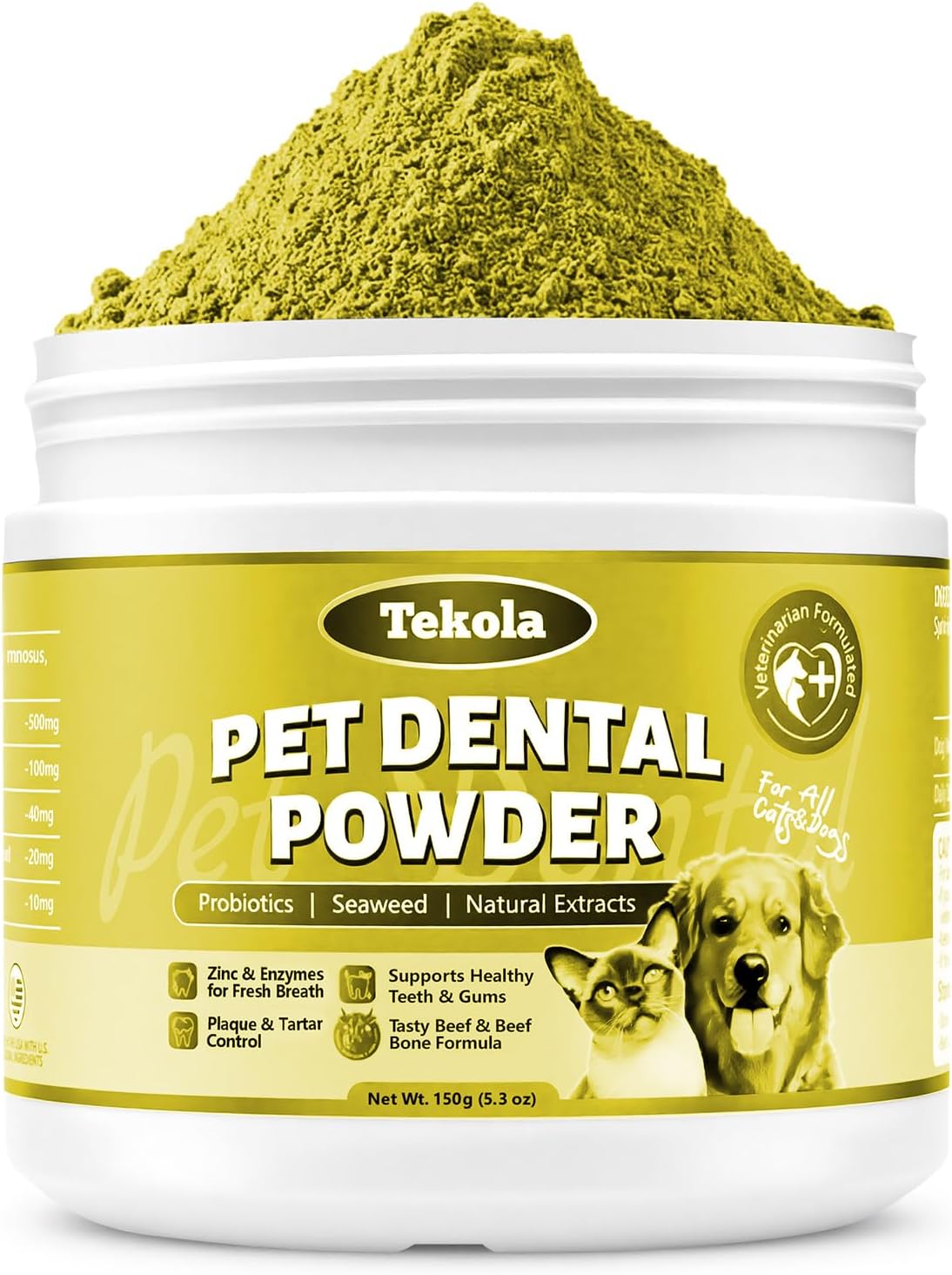 Dog Teeth Cleaning Powder - Beef & Bone Flavor, Enzyme-Based Plaque Remover, Tartar Control & Dental Care for Dogs, Fresh Breath, Easy to Use, Prevents Plaque Build-Up, Oral Hygiene, Yellow - 2