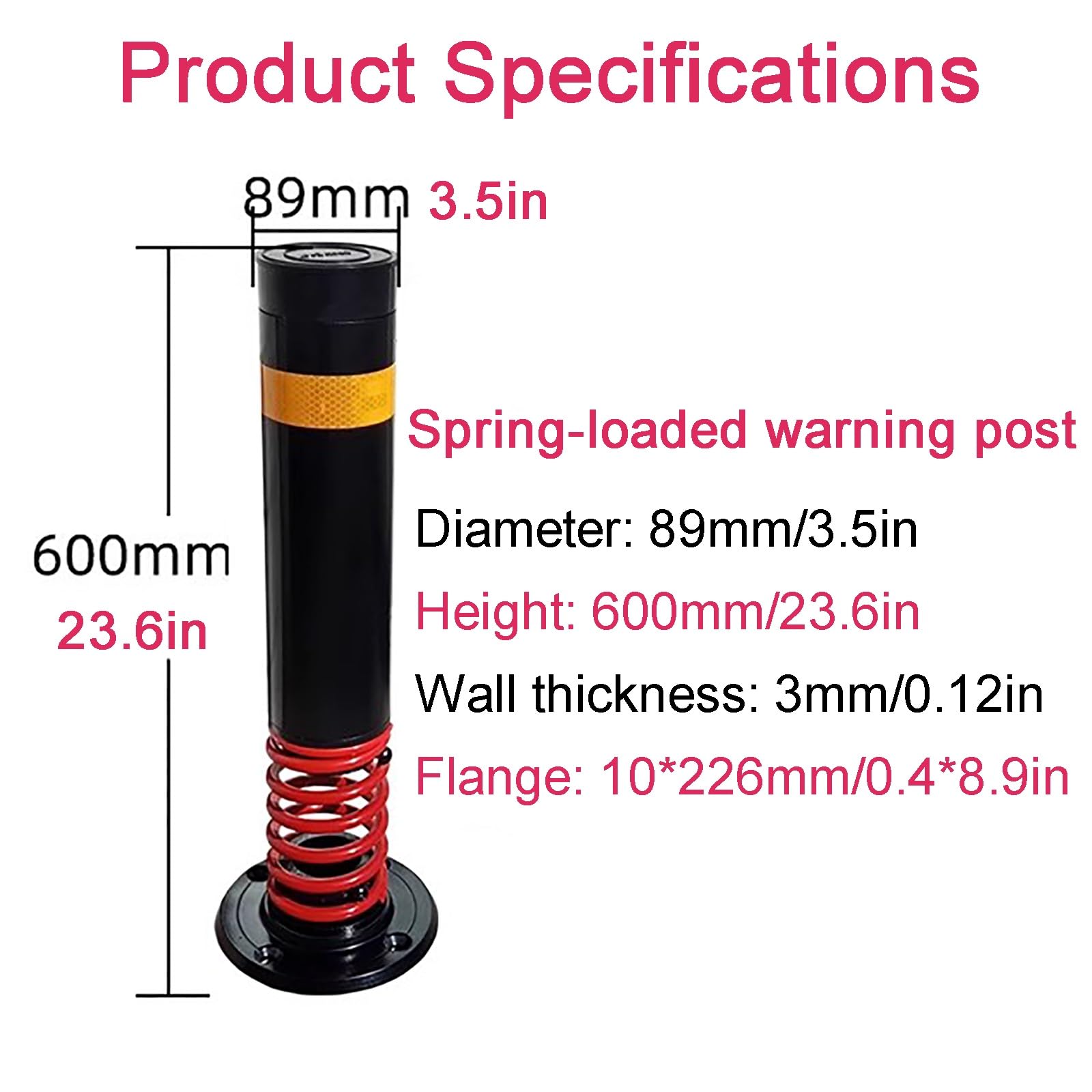 60cm Bollard de Sécurité à Ressort, Borne de Sécurité en Tuyau d'acier avec Bande Réfléchissante, Colonne Anti-Collision pour Stationnement et Zone Sensible à la Circulation(4pcs)