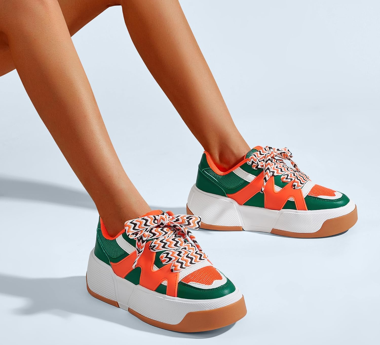 LUCKY STEP Women’s Platform Fashion Sneakers Lace up Casual Faux Leather Comfortable Thick Sole Tennis Walking Shoes - Image 8