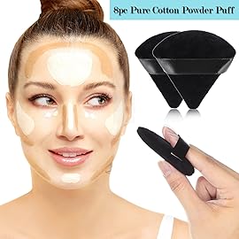 8 Pcs Cotton Powder Puff Face,JASSINS Triangle super soft Both dry and wet Makeup Setting Puff,For Concealer/Loose Powder/Body Powder/Foundation/Blush Makeup Sponge Set (Black)