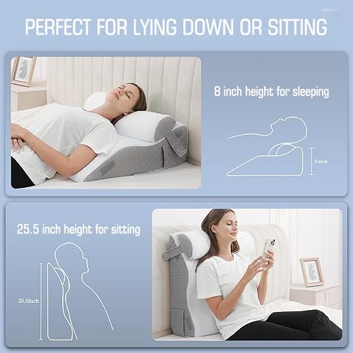 Miniatura 2 de 2 almohadas de cuña de cama para dormir, 7 en 1 almohada ajustable de espuma viscoelástica para reflujo ácido, almohada de cuña inclinada 2 en 1