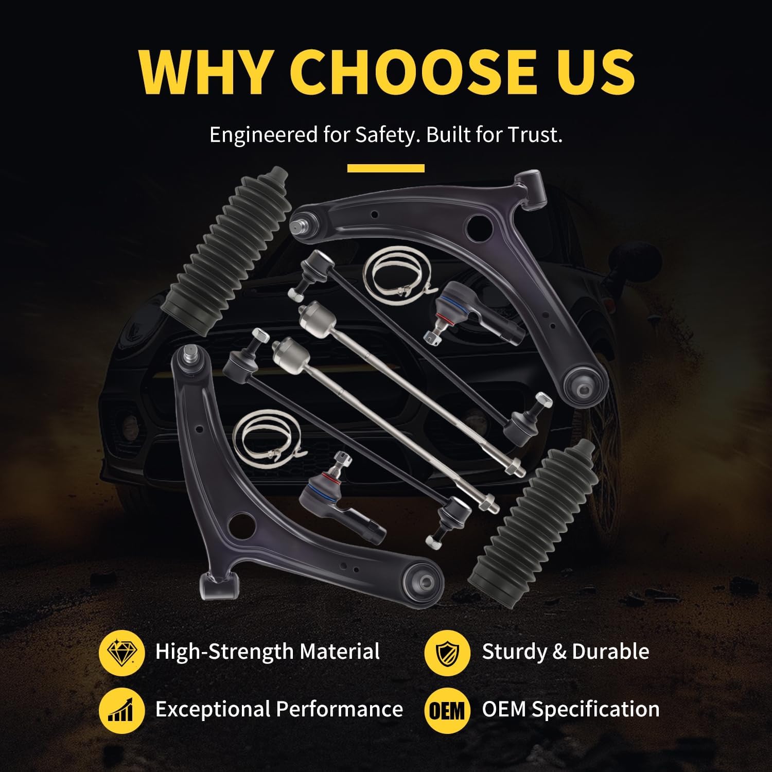 Front Lower Control Arm w/Ball Joint Fit for Mitsubishi Outlander 07-17, Lancer 09-17 DE ES GTS GT Ralliart SE ES Sportback - 10 PCS Suspension Kit K620548 K620549 K80258 EV800638 ES800471