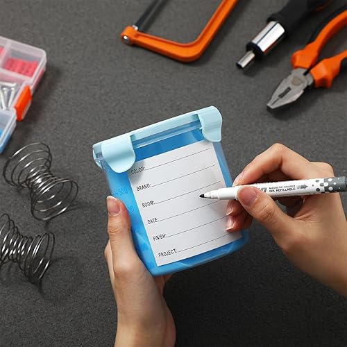 Vista 31 de Skylety Juego de 8 recipientes de plástico para pintura con tapas, recipiente hermético de almacenamiento de pintura con bola mezcladora de acero