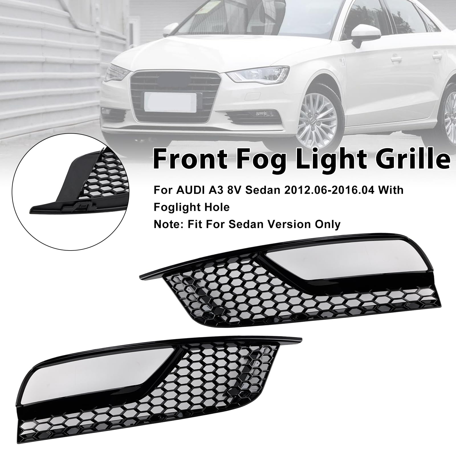 Griglia paraurti Anteriore Front Fog Light Grille Covers Fit for Audi A3 8V Sedan 2013-2016 Gloss Black (No Logo)