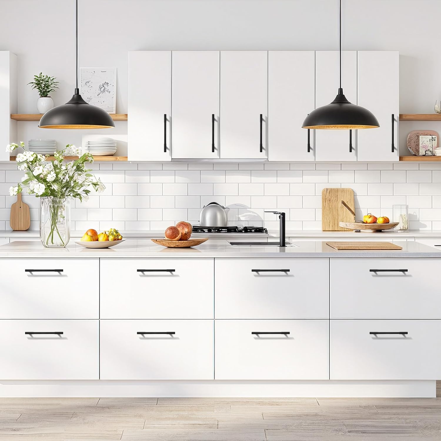 Probrico 30 Pack Cabinet Pulls Matte Black 5 Inch Hole Centers Hardware Kitchen Solid Handles for Cabinets Cupboard Handles Drawer Pulls