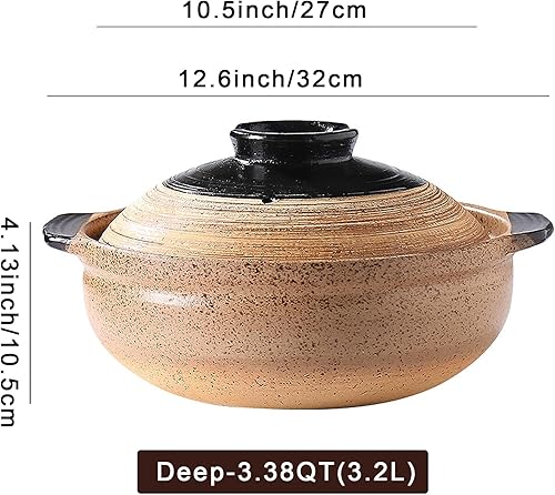 Miniatura 2 de Cacerola de cerámica, olla de barro, utensilios de cocina con tapa para cena y fiesta, olla para arroz, guiso, sopa, vapor, hornear y servir, apto