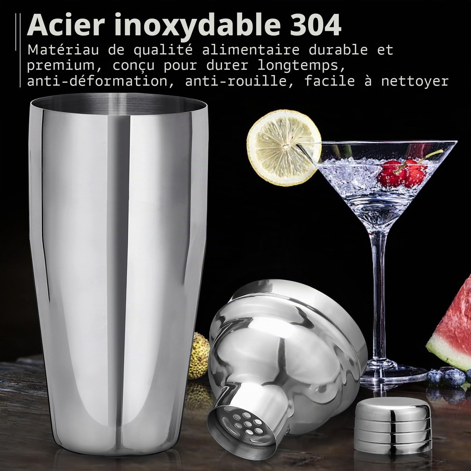 Godmorn Shaker Cocktail Kit 15 pièces, Cocktail Set Bar Kit Bar Tool Set 750 ML, Shaker à Martini en Acier Inoxydable avec Support en Bois, Double Jigger, Cuillère à mélanger, 2 Verseurs, Recettes