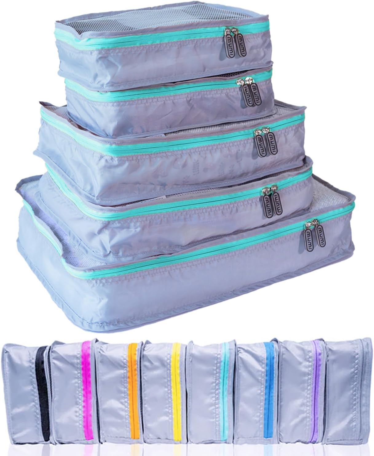 Packing Cubes - 5 Compression Packing Cubes for Travel, Luggage Organizer Bags for Suitcases, Carry-On, Duffle or Backpack – Mesh, Waterproof Bags for Clothes, Kids & Travel Accessories - Aqua