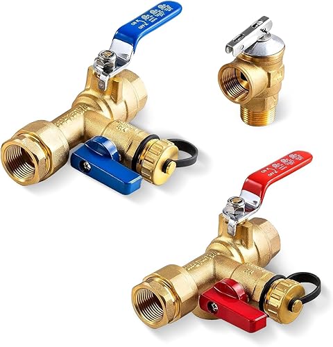 Kit de válvula de calentador de agua sin tanque, aislador IPS de 34 pulgadas con válvula de alivio de presión de calentador de agua de 150 PSI,