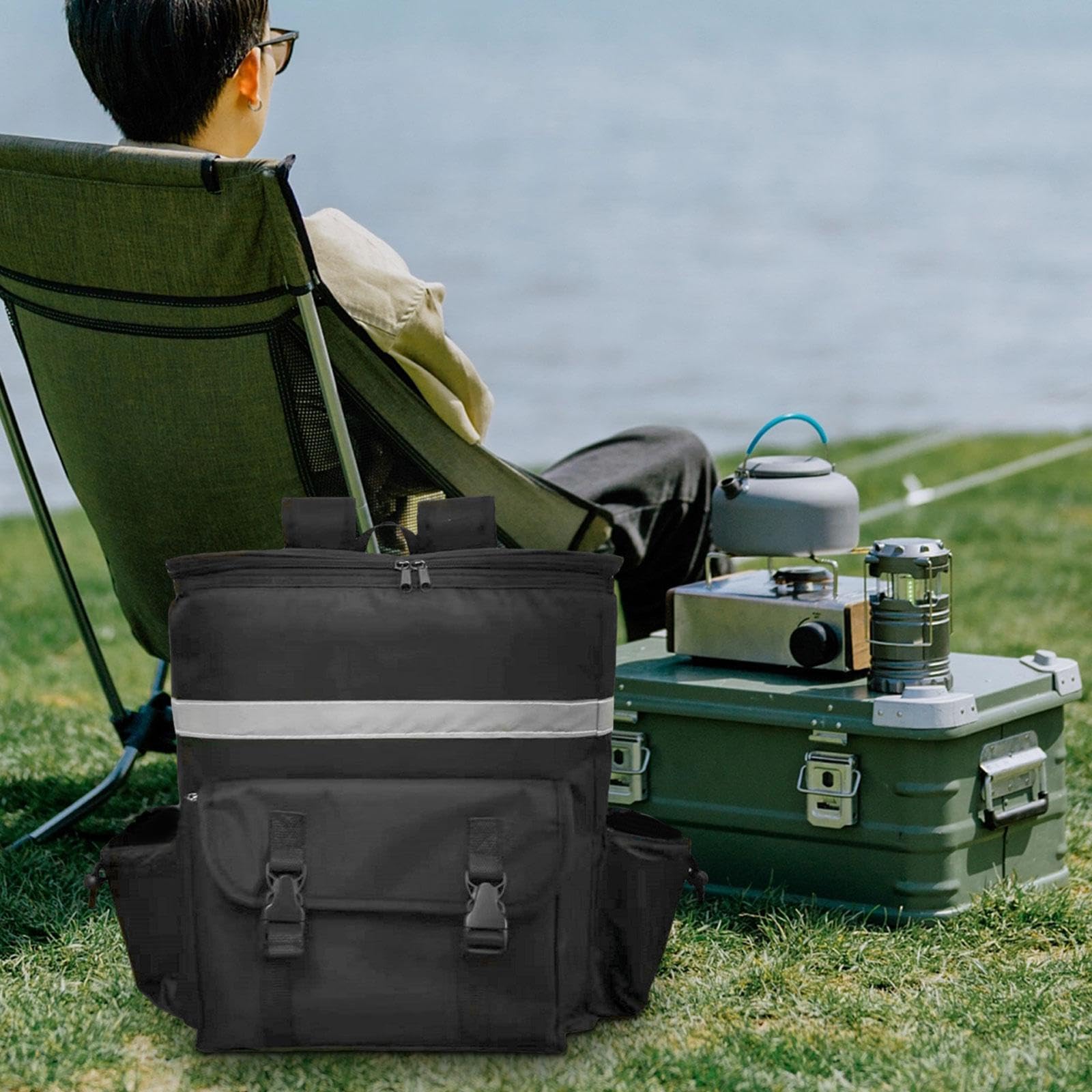 Práctica mochila térmica para comida con múltiples bolsillos para | transportar alimentos y bebidas de forma eficiente. Mochila térmica para reparto en la playa, bolsa para camping.