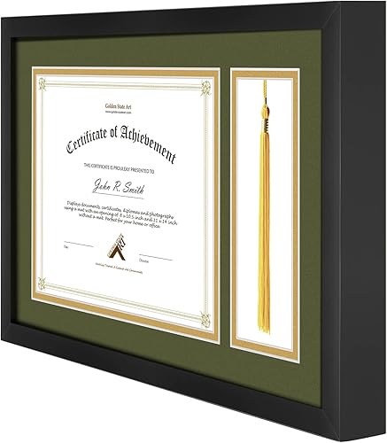 Miniatura 5 de Golden State Art, Caja de sombra con borlas para diploma de madera, marco de madera de 11 x 17.5 pulgadas para documentoscertificados de 8.5 x 11