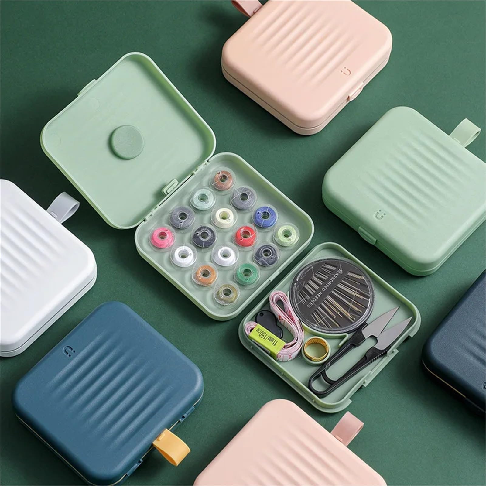 Tragbare Magnetische Nähen Box Haushalt Multifunktionale Kit Set Fingerhut Nadel Lagerung Für Haushalt(Green)