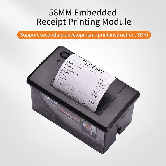 Embedded Thermal Receipt Printer 58MM Mini Printing Module Low Noise with USB/RS232/L Serial Port Port ESC/POS Commands for Weighing Apparatus Cash Register Self-Service Terminal