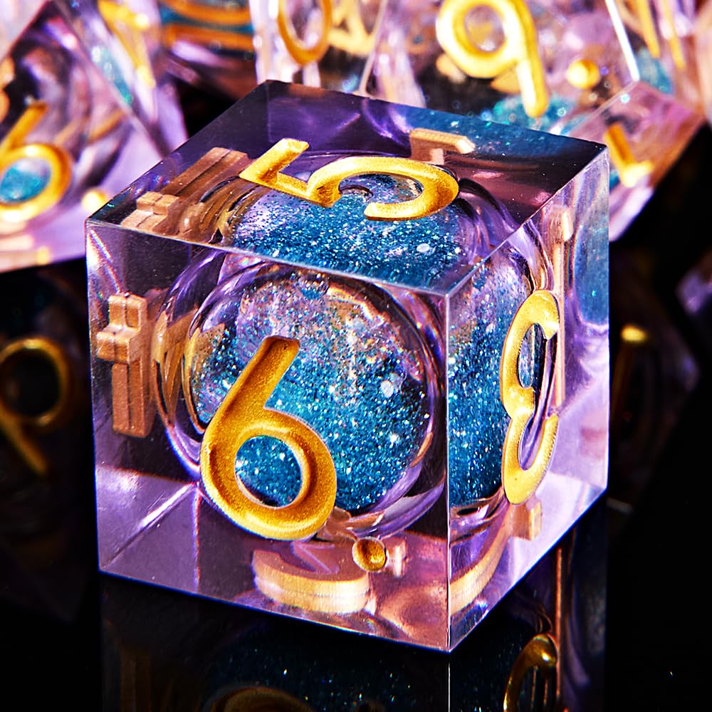 Handmade Liquid DND Dice Set DND Dice Quicksand Ball 7-Piece Set Dice for Dungeons and Dragons Games Multi-Sided RPG Polyhedral Resin Sharp Edge Dice Roleplaying Games dice