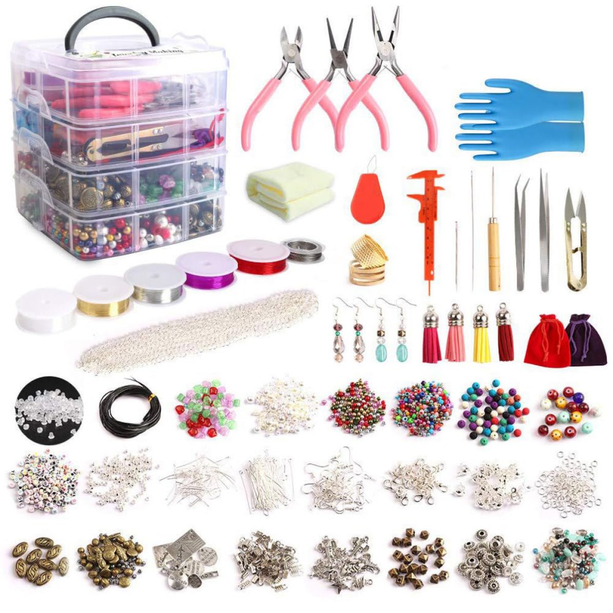 Housoutil Kit 1960 Pezzi Perline Acriliche per Creazione Braccialetti e Collane, Materiale Fai-da-te per Gioielli, Accessori Artigianali per Lavori Manuali Colore Casuale