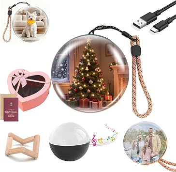 WiFi Memory Orb Christmas Ornament, Core Memory Sphere Ball, Personalized 3D Memory Orb Custom Video Sphere, 2.7" Crystal Ball Video Player Uploadable Videos & Photos for Anniversary Black
