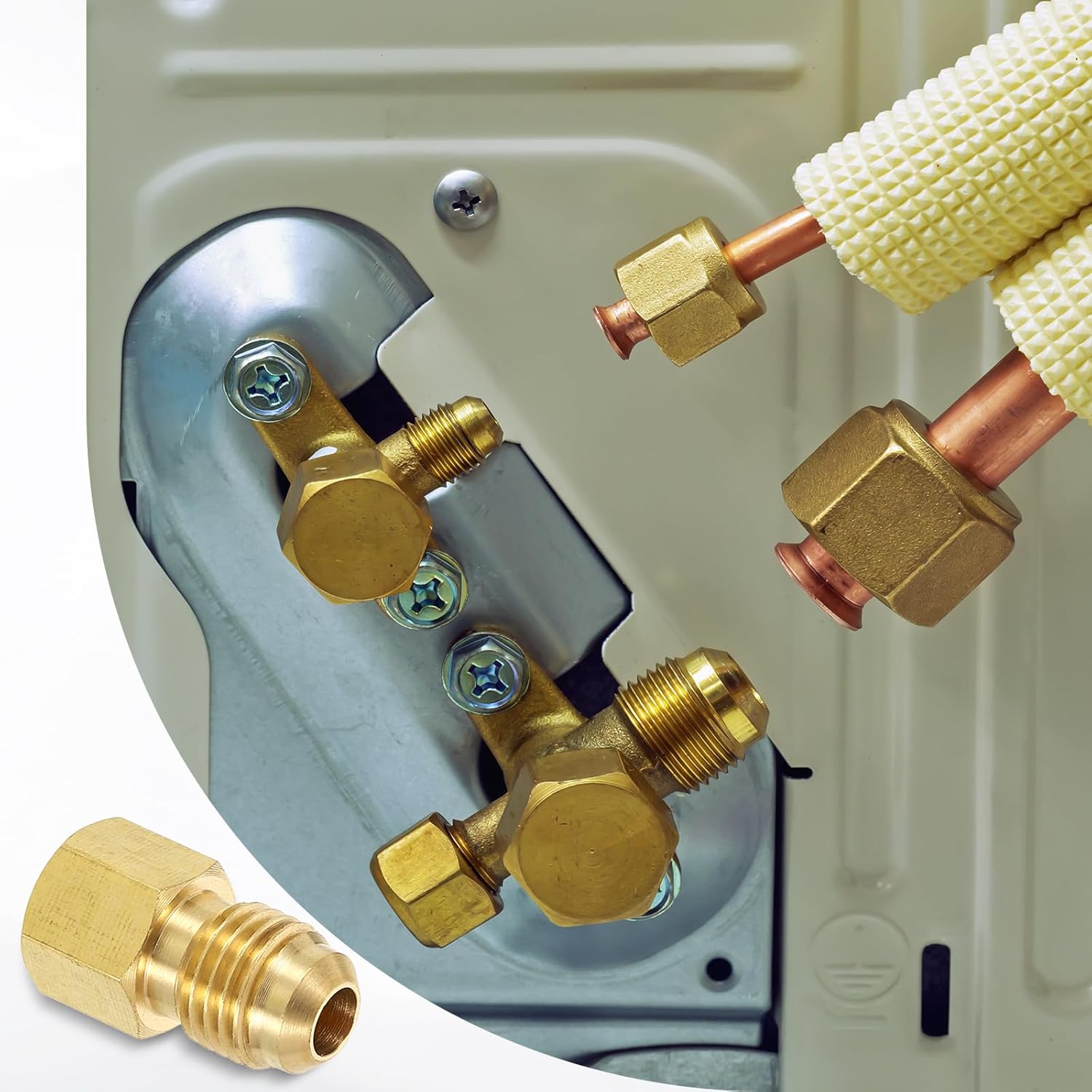 sourcing map 2Pcs 1/4" Tube OD Brass Seal Plug, 7/16"-20 UNF Male Thread 45 Degree Flared SAE Hex Pipe Fitting, Flare Tube Fittings with Tape for Air Conditioner Pipe Extension Water Gas Line