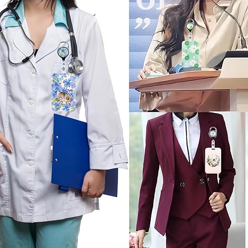 Miniatura 6 de Juanooo Soporte para tarjetas de identificación moradas con cordón y clip retráctil de carrete de insignia, lindo cordón para llaves para mujeres y