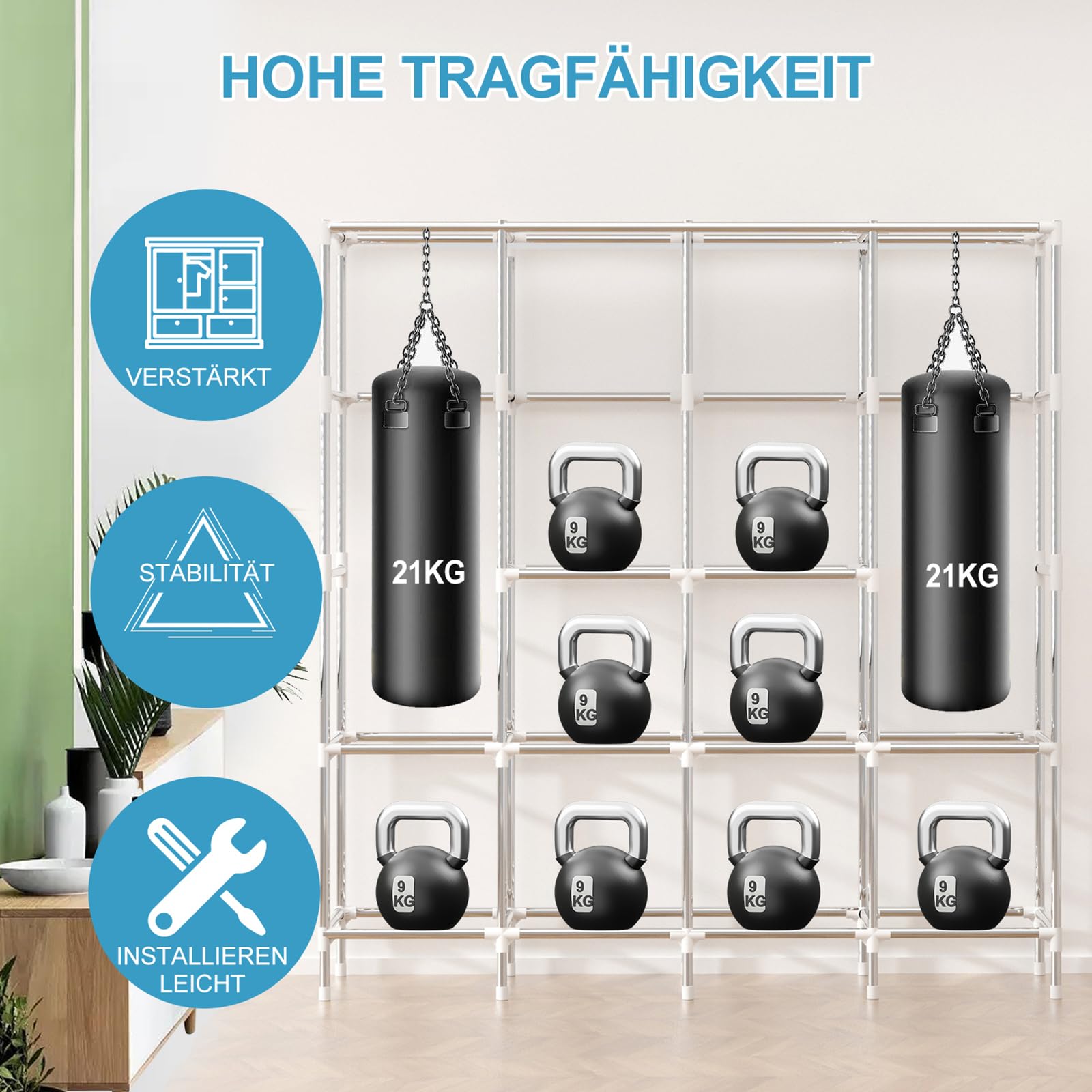 Mihoho Tragbarer Kleiderschrank, 170 cm Schrank zum Aufhängen von Kleidung, Kleiderständer aus Metall, freistehender Kleiderschrank mit Oxford-Stoffbezug,165 cm x 170 cm x 45 cm (grau S, Größe)