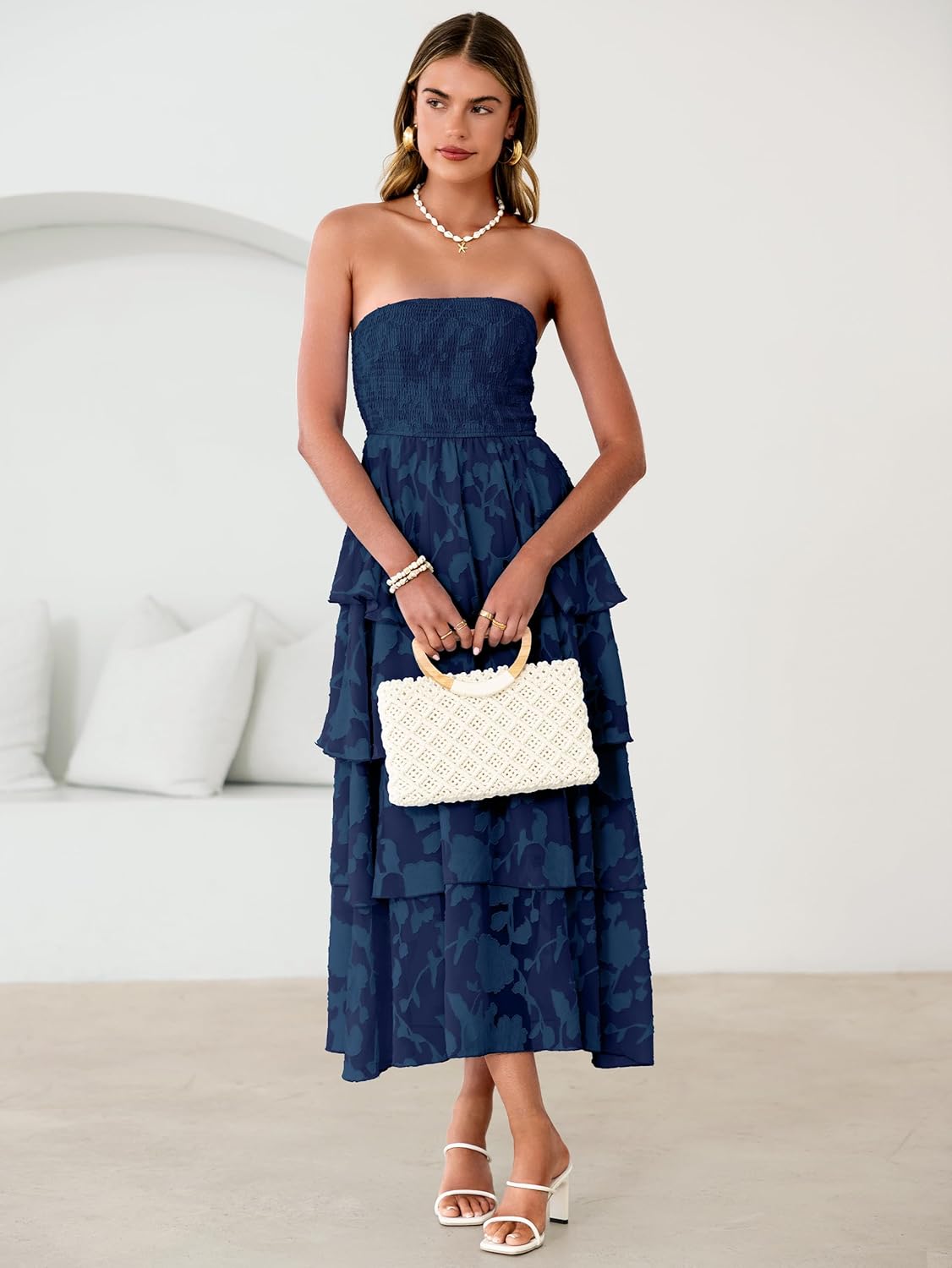 Simplee Womens Summer Strapless Maxi Dress 2026 Boho Floral Off Shoulder Wedding Guest Dresses Tiered Beach Long Sundress