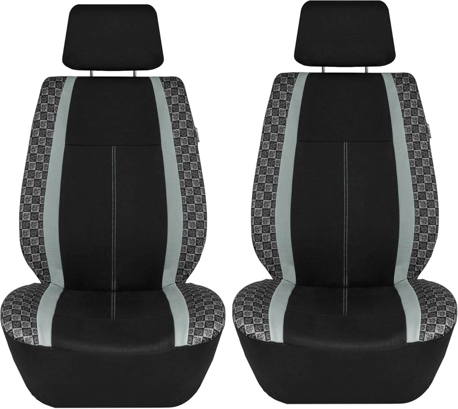 We Are Young Life is Fun™ Checker Car Seat Covers Universal Fit Interior Accessories Full Set Gray Seat Cover Combo Steering Wheel Cover and Seat Belt Pads, Airbag and Split Rear Car Seat Covers