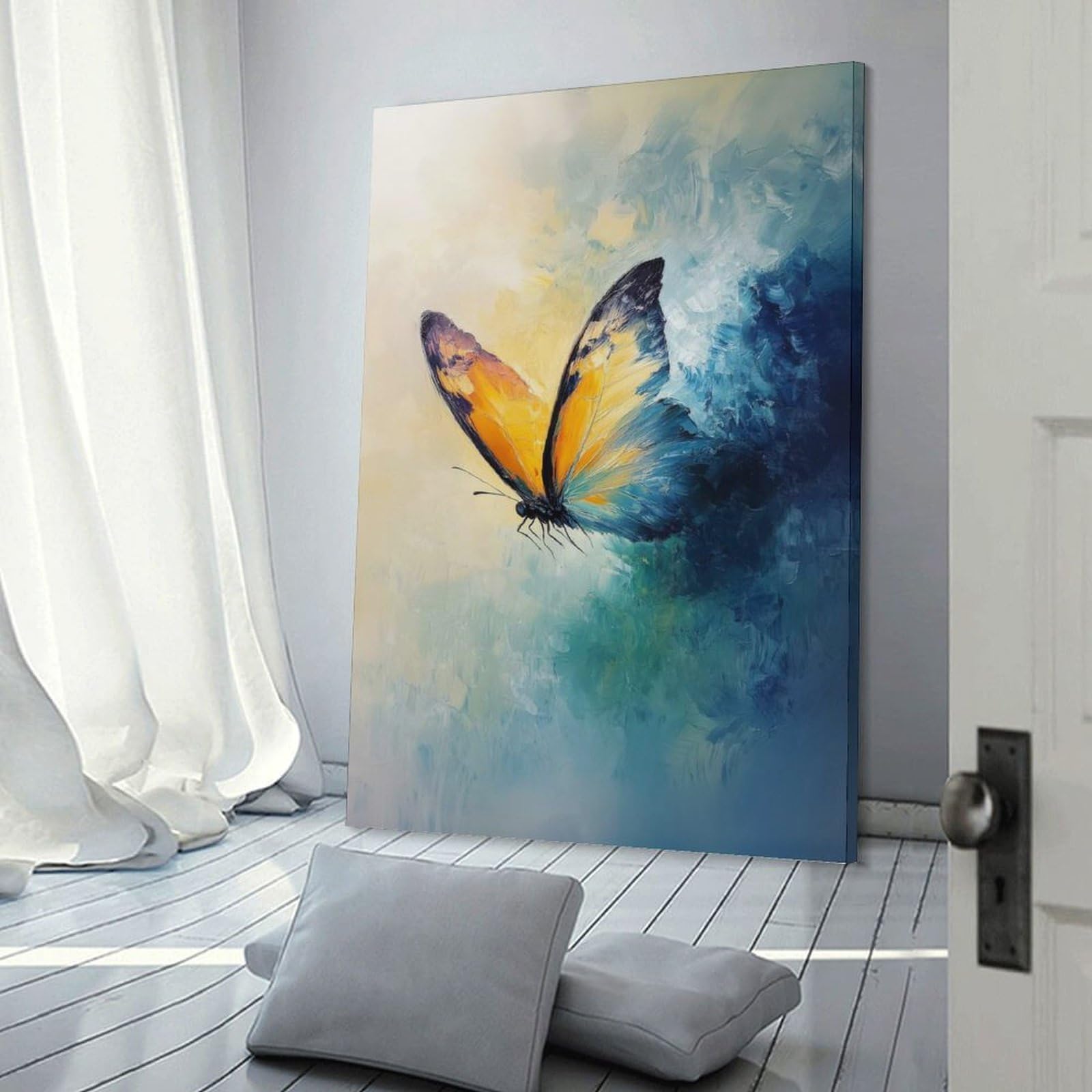 Junmoney Frame-Style-3 Decorative Wall Artwork Butterfly Painting, 12X18inch(30X45cm), For Contemporary Homes, Apartments Or Offices, An Easy Choice For New Home Styling