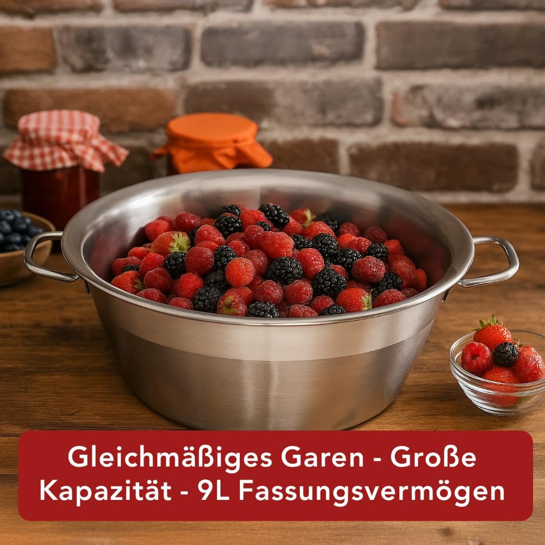 Baumalu - 38 cm Marmeladentopf aus Edelstahl, 9L Fassungsvermögen, Metallgriffe, für alle Herdarten einschließlich Induktion, ideal für Marmeladen und Hausgemachtes