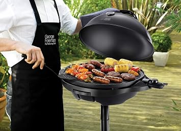 George Foreman Indoor/Outdoor Grill: Standing Grill and Table Grill (Indoor and Outdoor Use, Balcony and Kitchen, Diameter 44.5 Cm, Temperature Display, Oil Drip Tray, 22460-56