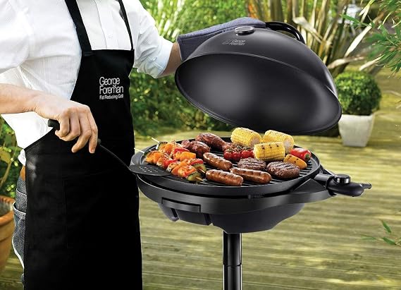 George Foreman Indoor/Outdoor Grill: Standing Grill and Table Grill (Indoor and Outdoor Use, Balcony and Kitchen, Diameter 44.5 Cm, Temperature Display, Oil Drip Tray, 22460-56